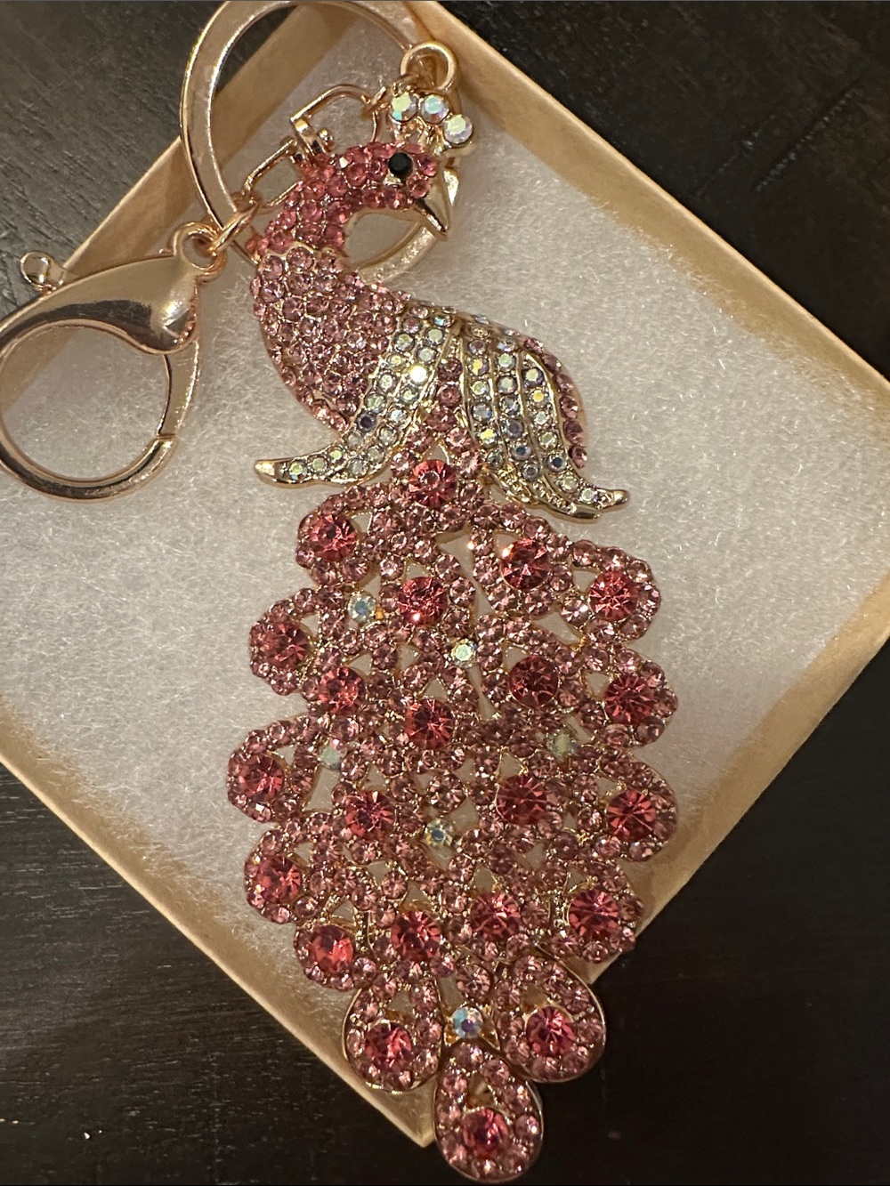 Sparkling Pink Peacock Keychain Charm